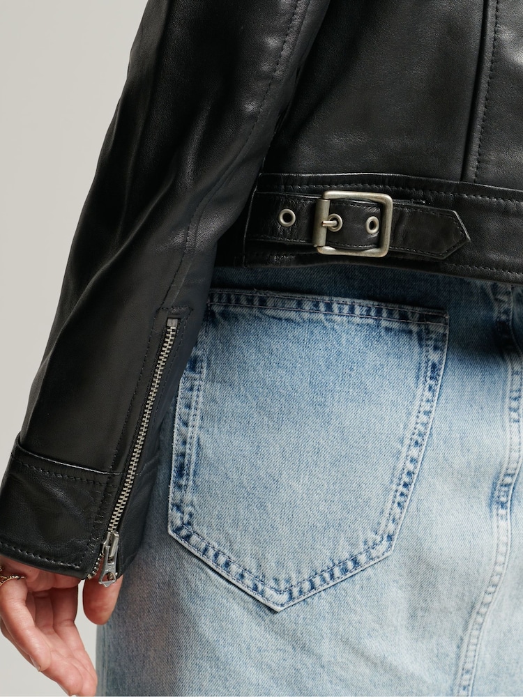 Superdry Black Downtown Leather Jacket - Image 6 of 6