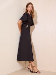 Friends Like These Navy Flutter Sleeve Ruched Hardware Midi Dress - Image 4 of 5