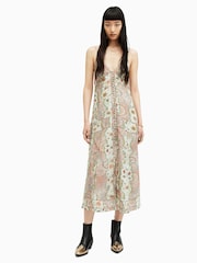 AllSaints Green Dahlia Cascade Dress - Image 3 of 5