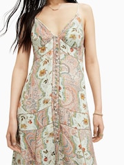 AllSaints Green Dahlia Cascade Dress - Image 4 of 5