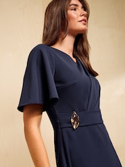 Friends Like These Red Flutter Sleeve Ruched Hardware Midi Dress - Image 2 of 5