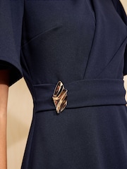 Friends Like These Red Flutter Sleeve Ruched Hardware Midi Dress - Image 3 of 5