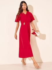 Friends Like These Black Flutter Sleeve Ruched Hardware Midi Dress - Image 1 of 5