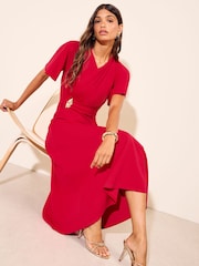 Friends Like These Black Flutter Sleeve Ruched Hardware Midi Dress - Image 2 of 5