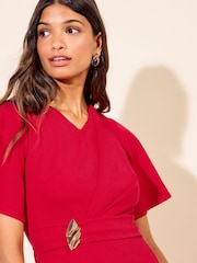 Friends Like These Black Flutter Sleeve Ruched Hardware Midi Dress - Image 3 of 5