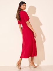 Friends Like These Black Flutter Sleeve Ruched Hardware Midi Dress - Image 4 of 5