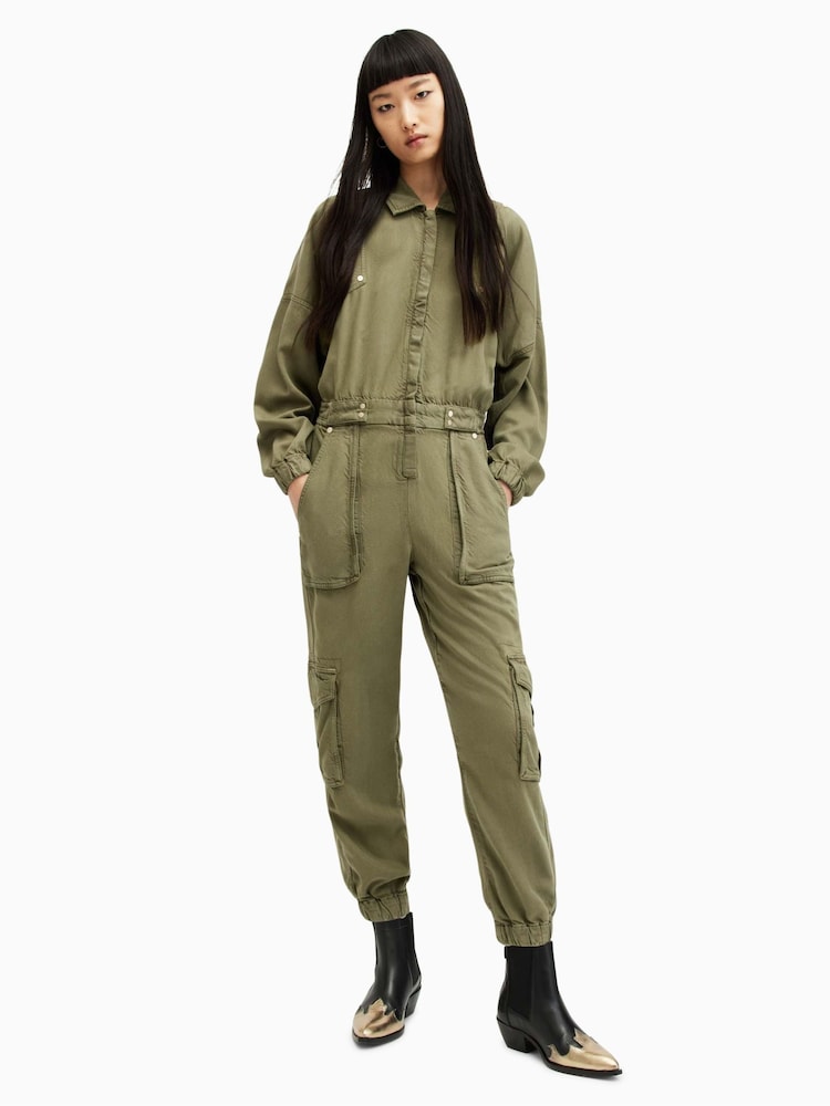 AllSaints Green Frieda Denim Jumpsuit - Image 1 of 6