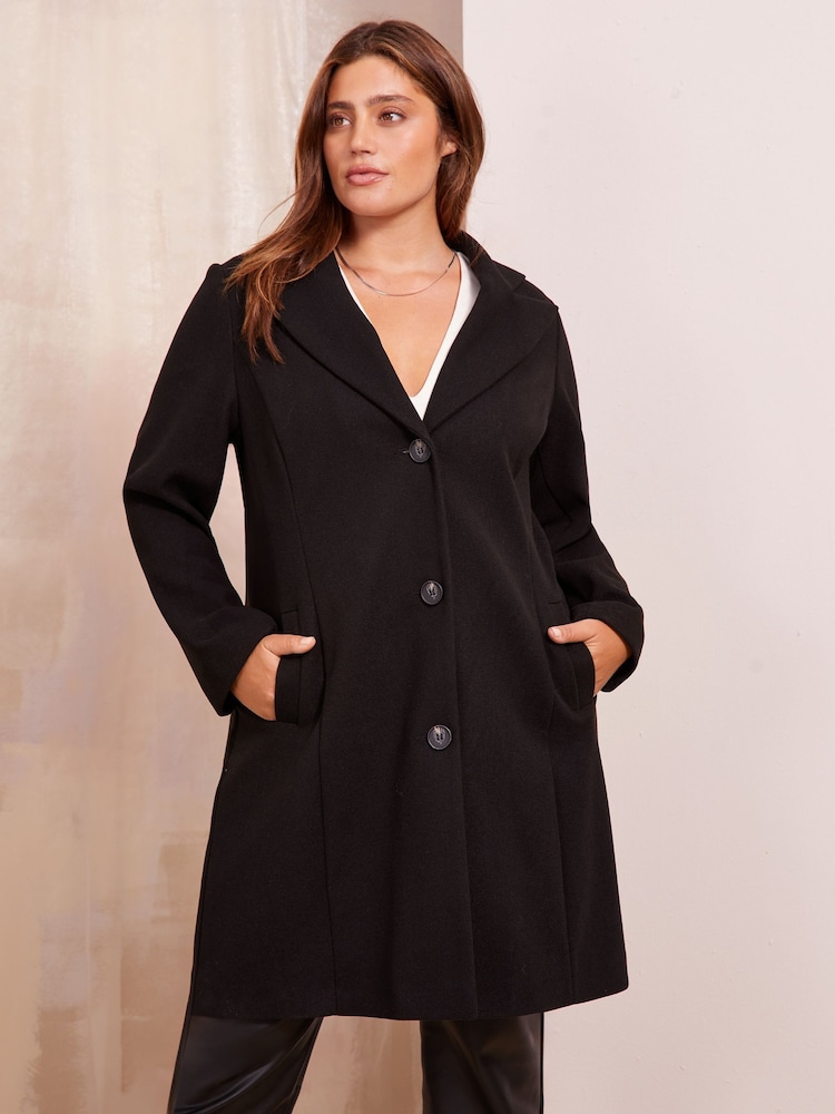 Friends Like These Black Curve Longline Tailored Smart Coat - Image 2 of 4 Friends Like These Black Curve Longline Tailored Smart Coat - Image 2 of 4