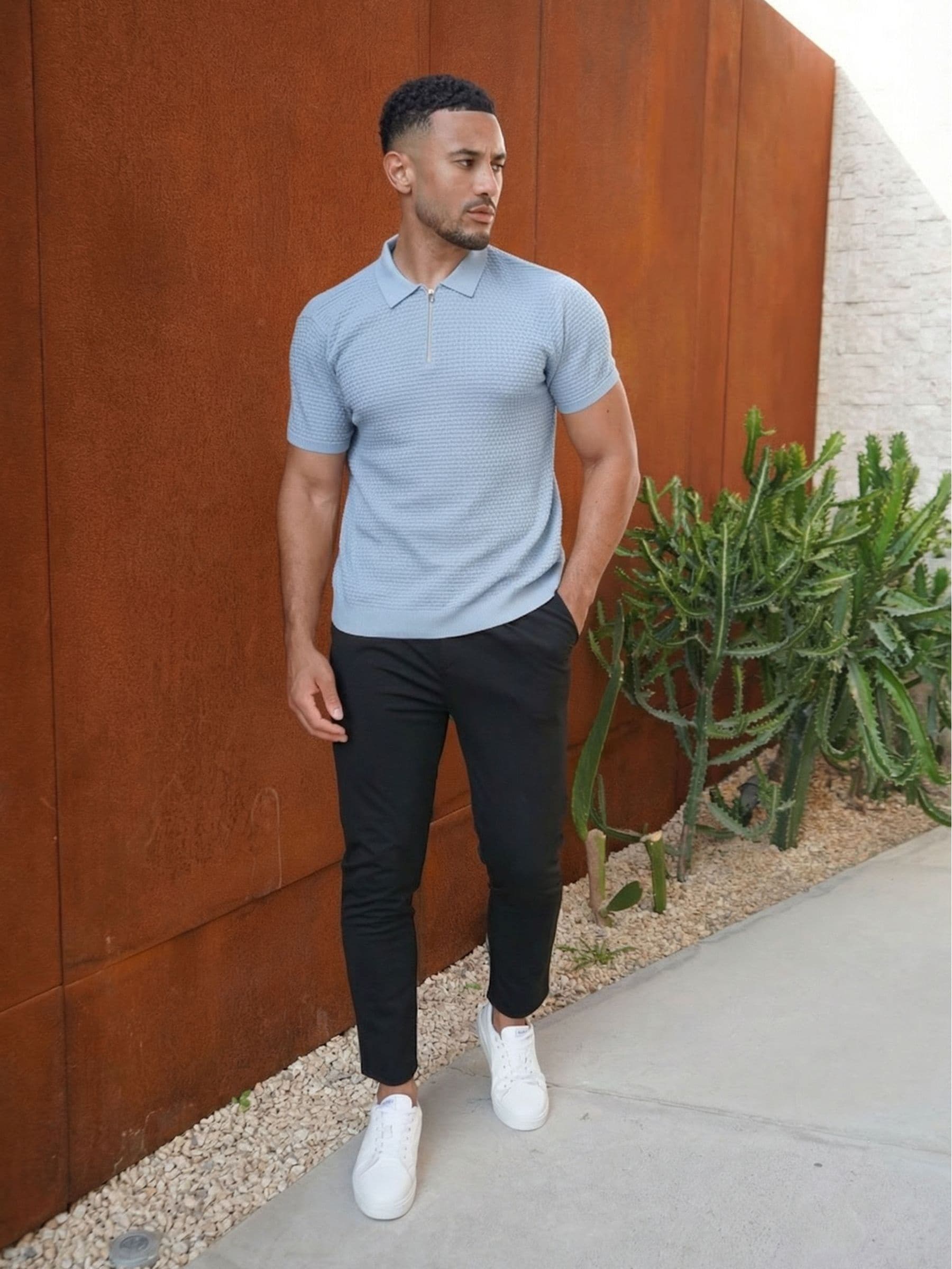 Buy CAPO Blue Micro Square Zip Polo Shirt from Next USA