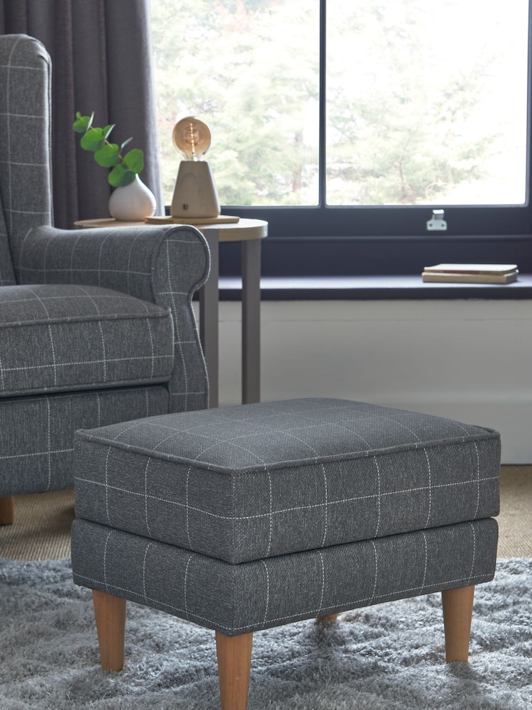 Tweedy Check Lawson Mid Grey Sherlock Storage Footstool - Image 1 of 7