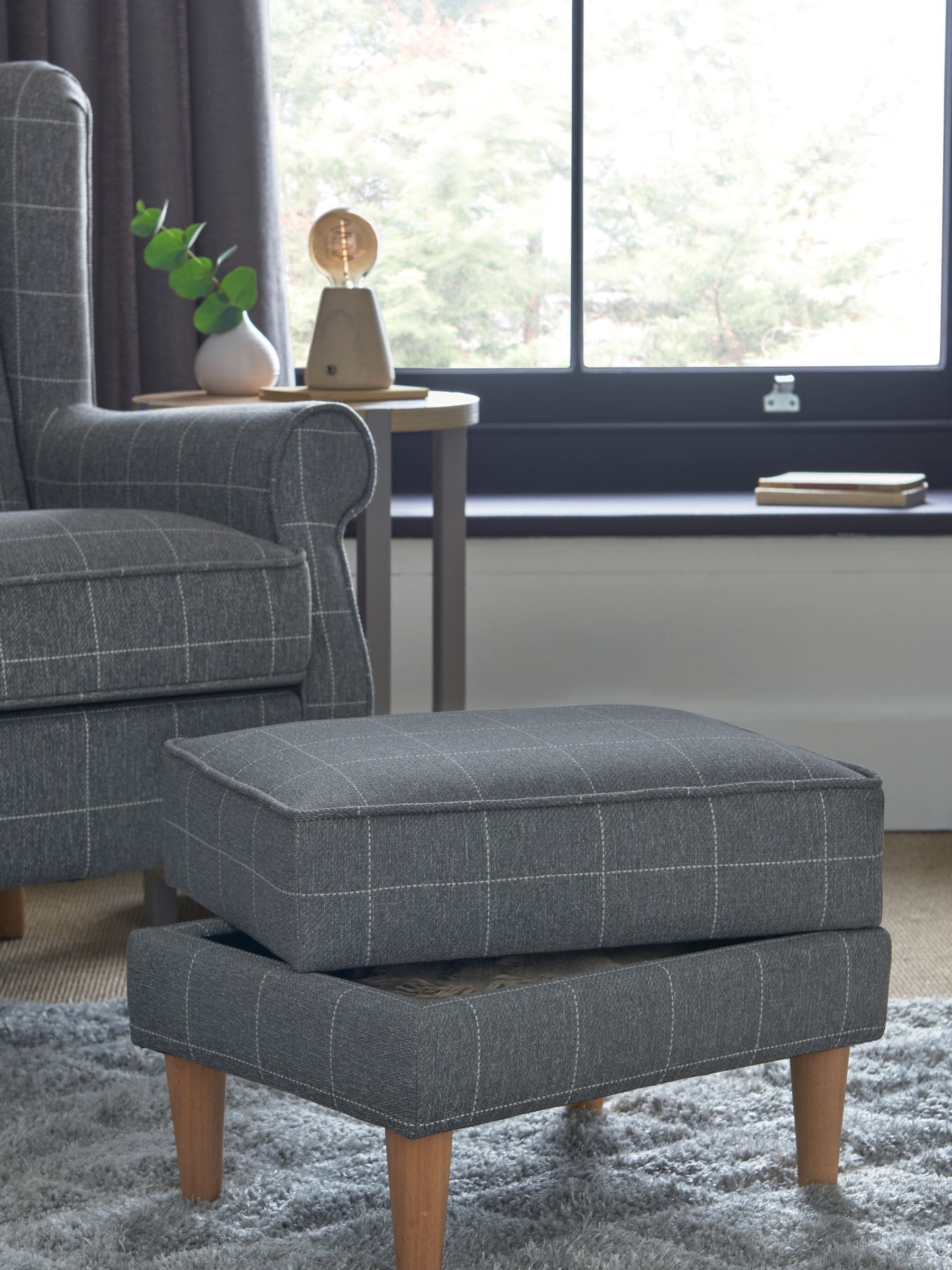 Tweedy Check Lawson Mid Grey Sherlock Storage Footstool