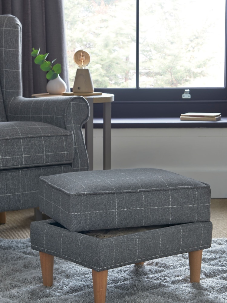 Tweedy Check Lawson Mid Grey Sherlock Storage Footstool - Image 2 of 7
