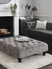 Distressed Velour French Grey Gosford Black Leg Footstool to Chair - Image 1 of 5