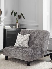 Distressed Velour French Grey Gosford Black Leg Footstool to Chair - Image 2 of 5