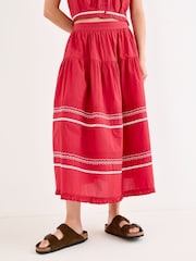 Oliver Bonas Red Embroidered Tiered Midi Skirt - Image 1 of 7