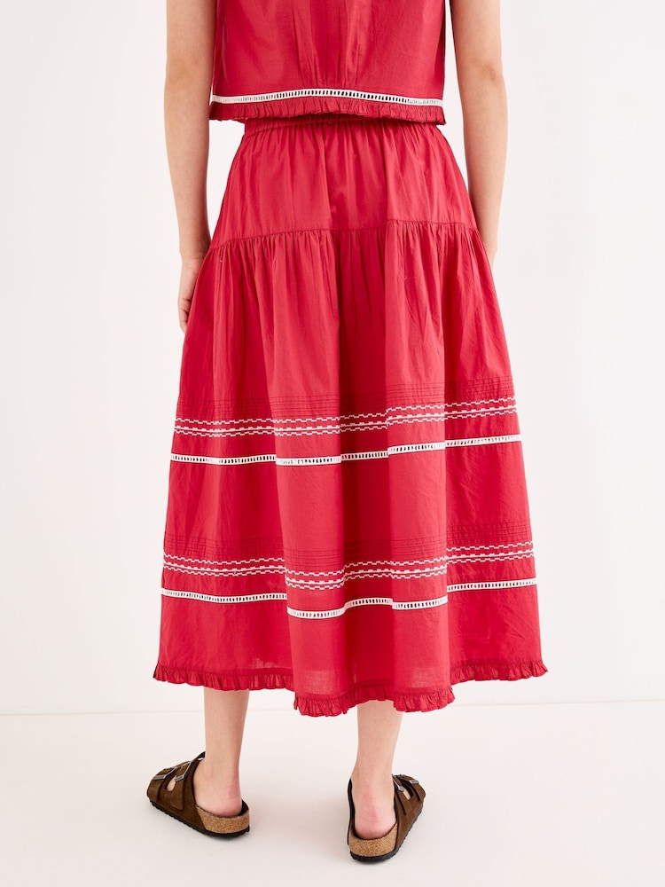 Oliver Bonas Red Embroidered Tiered Midi Skirt - Image 2 of 7