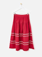 Oliver Bonas Red Embroidered Tiered Midi Skirt - Image 3 of 7