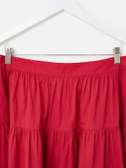 Oliver Bonas Red Embroidered Tiered Midi Skirt - Image 5 of 7