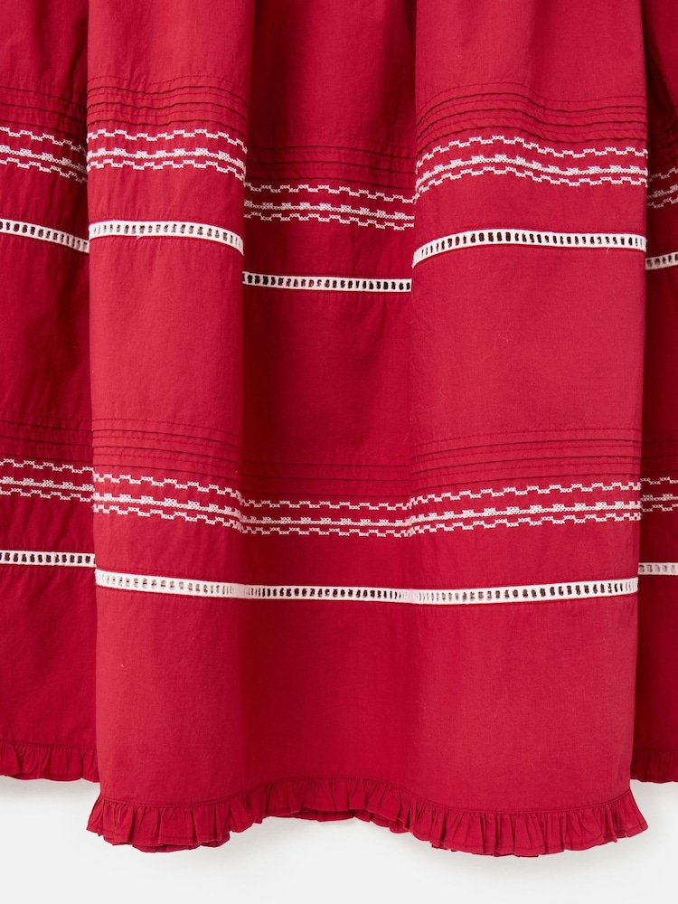 Oliver Bonas Red Embroidered Tiered Midi Skirt - Image 7 of 7