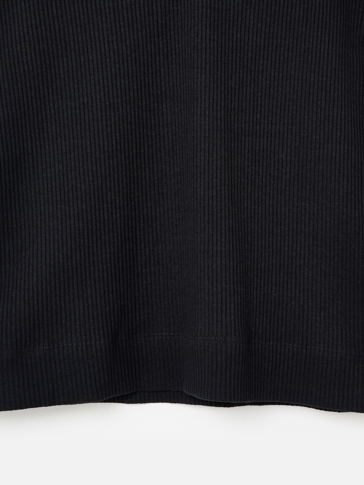 Oliver Bonas Black Ribbed V-Neck Broderie Frill Sleeve Top - Image 5 of 5 Oliver Bonas Black Ribbed V-Neck Broderie Frill Sleeve Top - Image 5 of 5