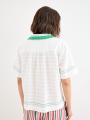 Oliver Bonas Cream Embroidered Short Sleeve Shirt - Image 2 of 7