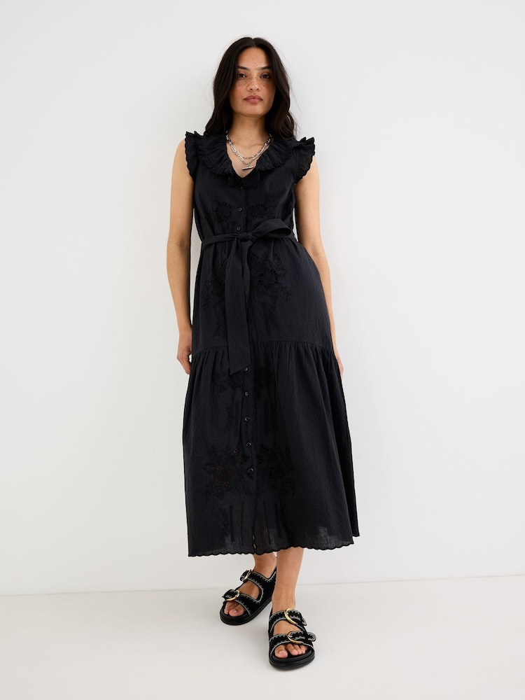 Oliver Bonas Floral Embroidered Frill Collar Tiered Midi Dress - 8суретінің 1 суреті Oliver Bonas Floral Embroidered Frill Collar Tiered Midi Dress - 8суретінің 1 суреті