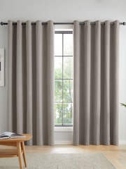 Catherine Lansfield Grey Wilson Thermal Blackout Lined Eyelet Curtains - Image 1 of 5