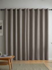 Catherine Lansfield Grey Wilson Thermal Blackout Lined Eyelet Curtains - Image 2 of 5
