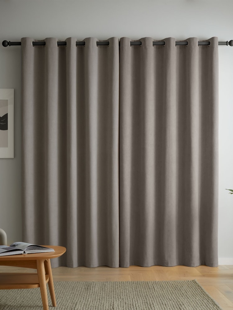Catherine Lansfield Grey Wilson Thermal Blackout Lined Eyelet Curtains - Image 2 of 5