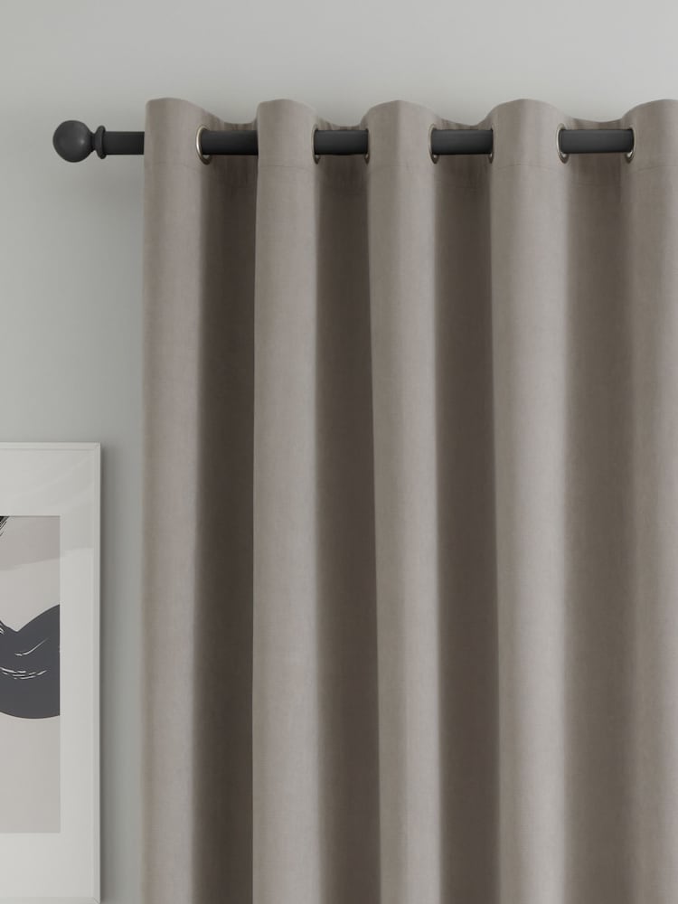 Catherine Lansfield Grey Wilson Thermal Blackout Lined Eyelet Curtains - Image 3 of 5