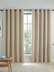 Catherine Lansfield Natural Wilson Thermal Blackout Lined Eyelet Curtains - Image 1 of 5