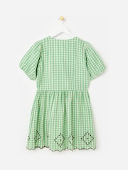Oliver Bonas Green Gingham Embroidered V-Neck Mini Dress - Image 4 of 7