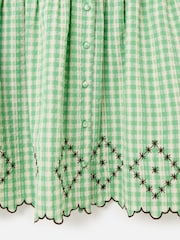 Oliver Bonas Green Gingham Embroidered V-Neck Mini Dress - Image 7 of 7