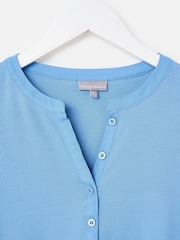 Oliver Bonas Blue Ribbed Short Sleeve Henley Top - Image 5 of 7