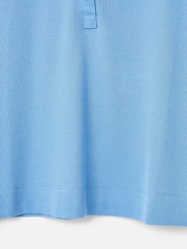 Oliver Bonas Blue Ribbed Short Sleeve Henley Top - Image 7 of 7 Oliver Bonas Blue Ribbed Short Sleeve Henley Top - Image 7 of 7