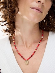 Oliver Bonas Red Harriet Bead Smiley Sun Charm Necklace - Image 3 of 3