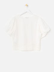 Oliver Bonas Cream Broderie Crochet Button Up Puff Sleeve Blouse - Image 4 of 7