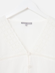 Oliver Bonas Cream Broderie Crochet Button Up Puff Sleeve Blouse - Image 5 of 7