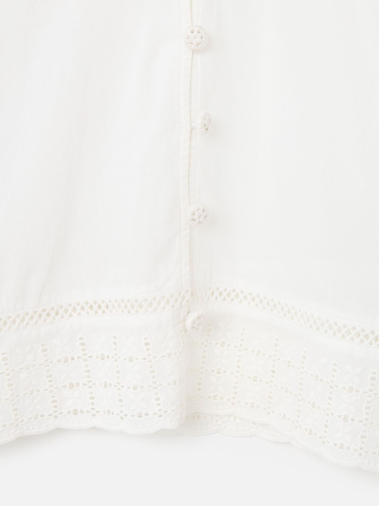 Oliver Bonas Cream Broderie Crochet Button Up Puff Sleeve Blouse - Image 7 of 7