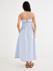 Oliver Bonas Blue Striped Scalloped Strappy Midi Dress - Image 2 of 7