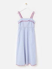 Oliver Bonas Blue Striped Scalloped Strappy Midi Dress - Image 3 of 7
