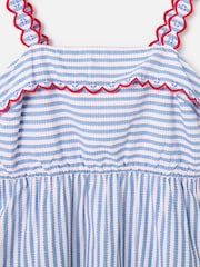 Oliver Bonas Blue Striped Scalloped Strappy Midi Dress - Image 5 of 7