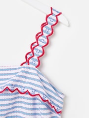 Oliver Bonas Blue Striped Scalloped Strappy Midi Dress - Image 6 of 7