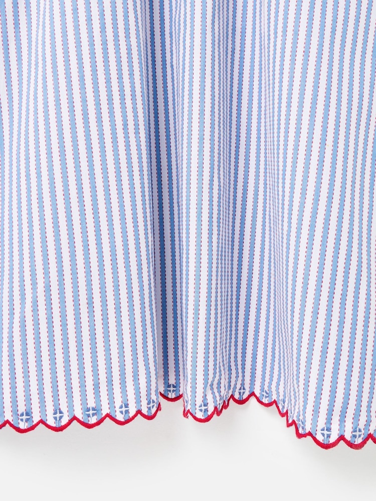 Oliver Bonas Blue Striped Scalloped Strappy Midi Dress - Image 7 of 7