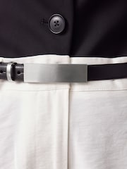 Črna/srebrna - Plaketa zaponka Premium Made In Italy usnje Skinny Belt - Slika 3 iz 8