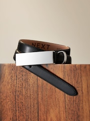 Črna/srebrna - Plaketa zaponka Premium Made In Italy usnje Skinny Belt - Slika 4 iz 8