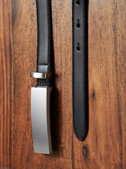 Črna/srebrna - Plaketa zaponka Premium Made In Italy usnje Skinny Belt - Slika 5 iz 8