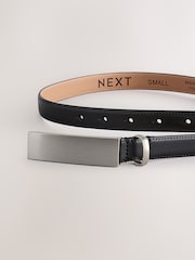 Črna/srebrna - Plaketa zaponka Premium Made In Italy usnje Skinny Belt - Slika 7 iz 8