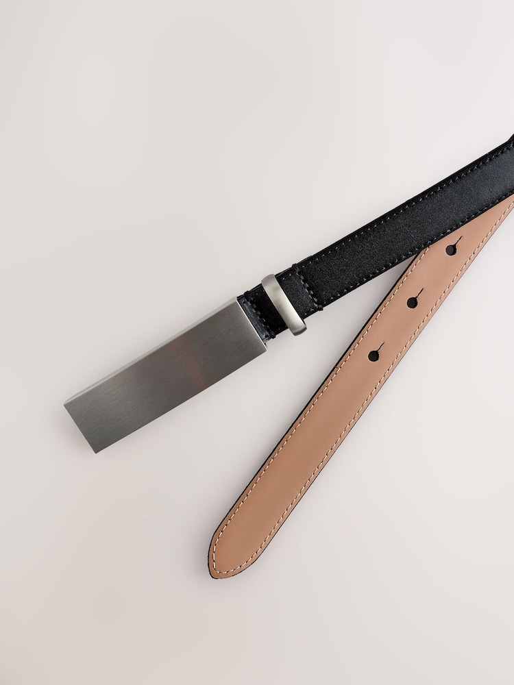 Črna/srebrna - Plaketa zaponka Premium Made In Italy usnje Skinny Belt - Slika 8 iz 8
