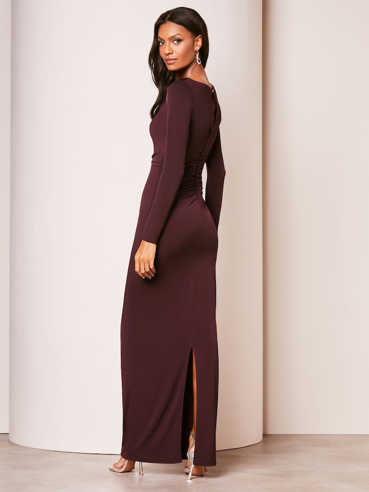 Lipsy Purple Long Sleeve Ruched Maxi Dress - Image 2 of 4 Lipsy Purple Long Sleeve Ruched Maxi Dress - Image 2 of 4